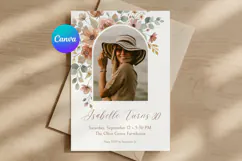 Floral Photo Birthday Invitation Canva Template Product Image 1