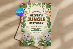 Jungle Animal Birthday Invitation Editable Canva Template Product Image 1