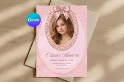 Sweet 16 Photo Invitation Template, Editable Pink Pearl Product Image 1