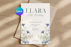 Blue Floral Birthday Invitation Template Editable Canva Product Image 1