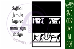 Softball female scene name sign SVG 3 layer laser cut Product Image 4