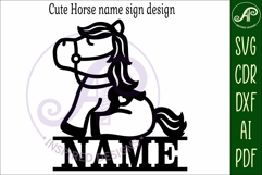 Cute Horse name sign svg laser cut template Product Image 5