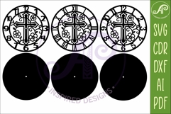 Christian Cross Wall Clock SVG, Floral Vine Faith Clock Product Image 5