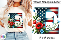 Patriotic Floral Alphabet Clipart, Patriotic Monogram PNG Product Image 1
