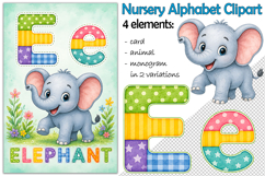Nursery Alphabet Clipart, Flashcard Letter E, Monogram PNG Product Image 1