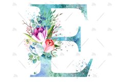Spring Watercolor Letter. Monogram E. Sublimation Design. Product Image 3