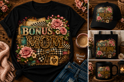 Bonus Mom Floral Leopard Print Sublimation PNG Design Product Image 1