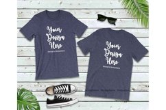 Front &amp; Back Heather Navy Tshirt Mockup Bella Canvas 3001 Product Image 1