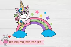 SVG Cute rainbow with unicorn for kids, blank Monogram Product Image 2