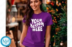 Bella Canvas 3001 Christmas, Woman purple Tshirt Mockup Product Image 1