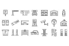 Underground parking garage icons set, outline style Product Image 1