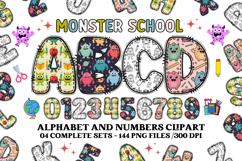 CUTE MONSTER SCHOOL Alphabet A-Z Numbers Clipart PNG 300 DPI Product Image 1