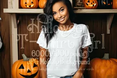 Halloween T-Shirt Mockup Women, White T-Shirt Mockup, d46 Product Image 1