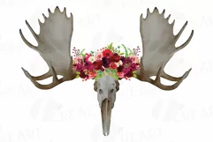 Floral Moose Skull watercolor clip art, Indian Tribal Moose Product Image 1