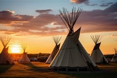 Pastoral Tipis north America field. Generate ai Product Image 1