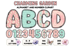 Charming Garden Doodle Alphabet PNG Letters &amp; Numbers 300DPI Product Image 1