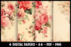 4 Digital Papers Vintage Flowers I Planner Pages A4 Product Image 1