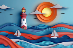 Lighthouse Paper Cut Background Wallpaper Product Image 1