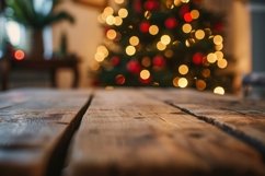 Empty Wooden Table in Cozy Festive Wallpaper Background Product Image 1