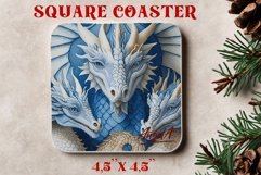 Chinoiserie square coaster sublimation / fantasy dragons PNG Product Image 1