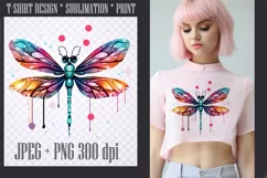 Watercolor Fantasy Dragonfly design PNG/JPEG Product Image 1