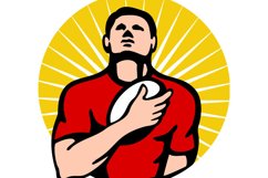 rugby player holding ball on breast Product Image 1