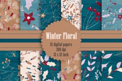 12 Winter Floral Digital Papers in Vintage Pine and Wood Product Image 1