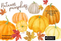 Watercolor autumn pumpkins clipart PNG, Fall leaf Halloween Product Image 1