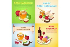 Rosh Hashanah banner concept set, isometric style Product Image 1