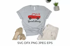 Valentines red retro truck and gnomes SVG. Special delivery. Product Image 2