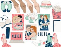 Movie And Chill CLIPART Valentine Day Pajama Party Set PNG Product Image 2