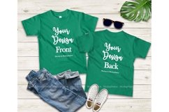 Kids Front &amp; Back Green Tshirt Mockup, Teen Shirt Mock Up Product Image 1