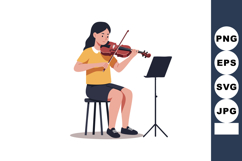 Girl Playing Violin Sitting on Stool with Music Stand Illust Product Image 1