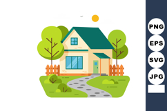 Modern house with green roof and garden pathway in sunny day Product Image 1