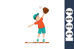 Boy catching baseball with glove in casual sportswear vector Product Image 1