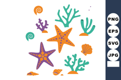 Colorful starfish and coral reef elements in playful ocean-t Product Image 1