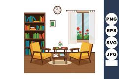 Cozy living room interior with yellow armchairs wooden books Product Image 1