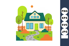 Modern suburban house with green roof and garden landscape v Product Image 1