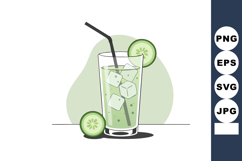 Cold cucumber drink with ice cubes and straw refreshing beve Product Image 1