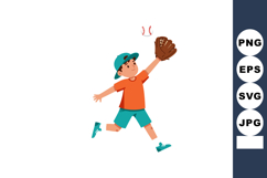 Boy playing baseball catching ball with glove in sports acti Product Image 1