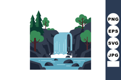 Waterfall with rocks and forest trees in natural landscape v Product Image 1