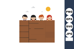 Group of diverse children peeking over wooden fence under su Product Image 1