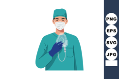 Medical professional holding oxygen mask wearing surgical sc Product Image 1