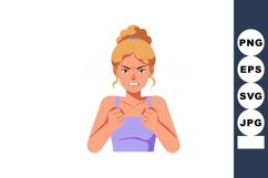 Angry woman with clenched fists and purple top expressing fr Product Image 1