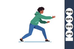 Young person in green hoodie stretching arms forward in acti Product Image 1