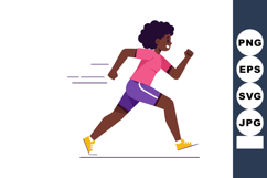 Woman Running in Pink Shirt and Purple Shorts Athletic Vecto Product Image 1