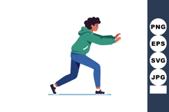 Young man stretching exercise in green hoodie and blue pants Product Image 1
