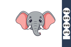 Elephant face illustration with large pink ears and tusks cu Product Image 1