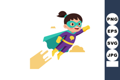 Girl Superhero Flying in Purple Costume with Green Cape and Product Image 1