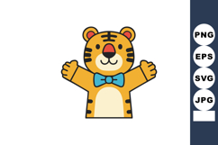 Cute tiger with blue bow tie cartoon character vector illust Product Image 1